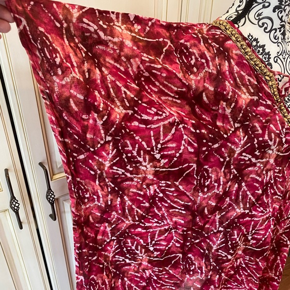 Sol & Mer One Size Red Tie Dye Like Swimsuit Cover-Up with Beaded Neckline - Picture 7 of 9